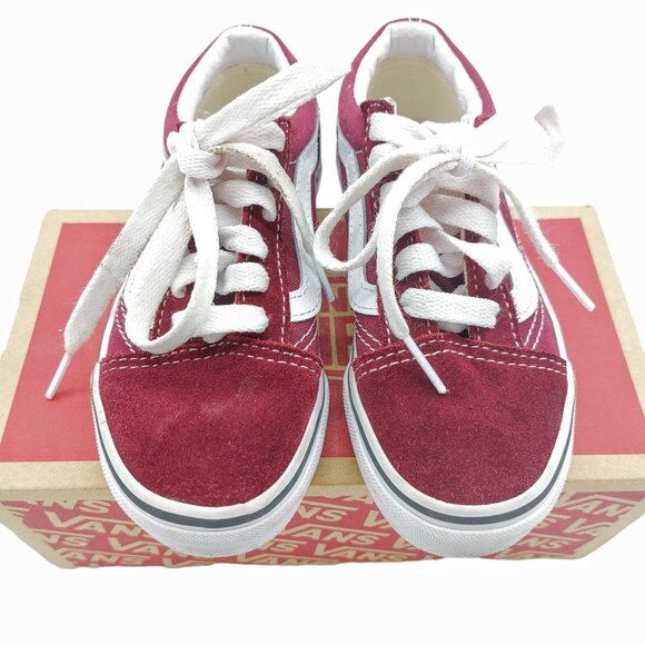Vans Old Skool Kids Size 10.5 Maroon White VN0A4BUU5U7 Suede Canvas - Picture 4 of 12